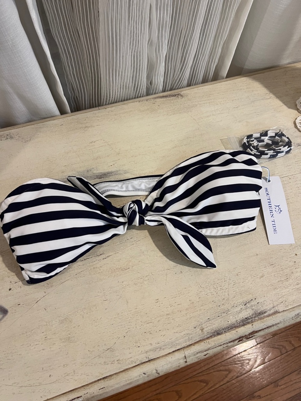 Southern Tide Nautical Navy Striped Bandeau Bikini Top Size M NWT